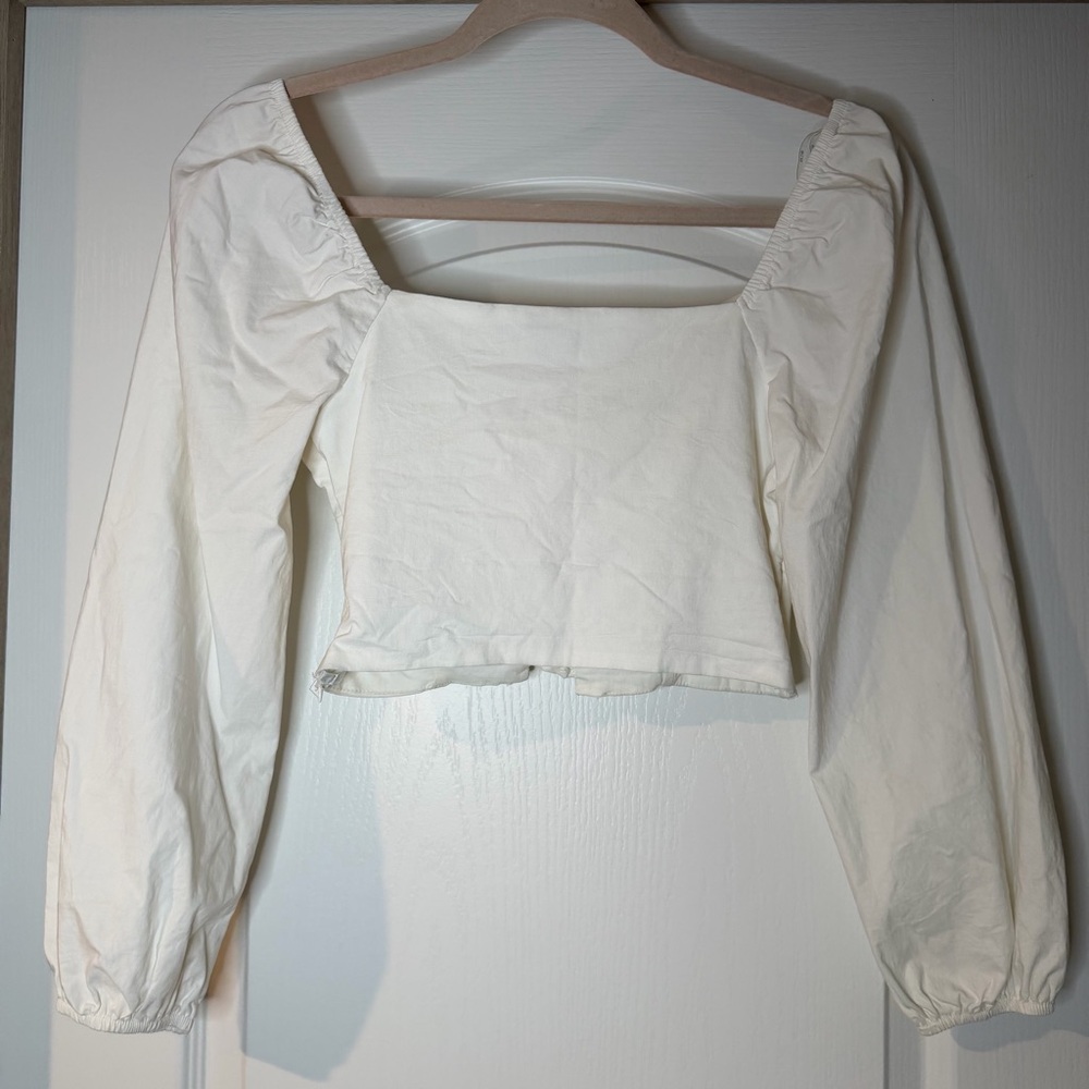 Iris Off-White Corset Lace-Up Peasant Crop Top Small - Picture 4 of 5